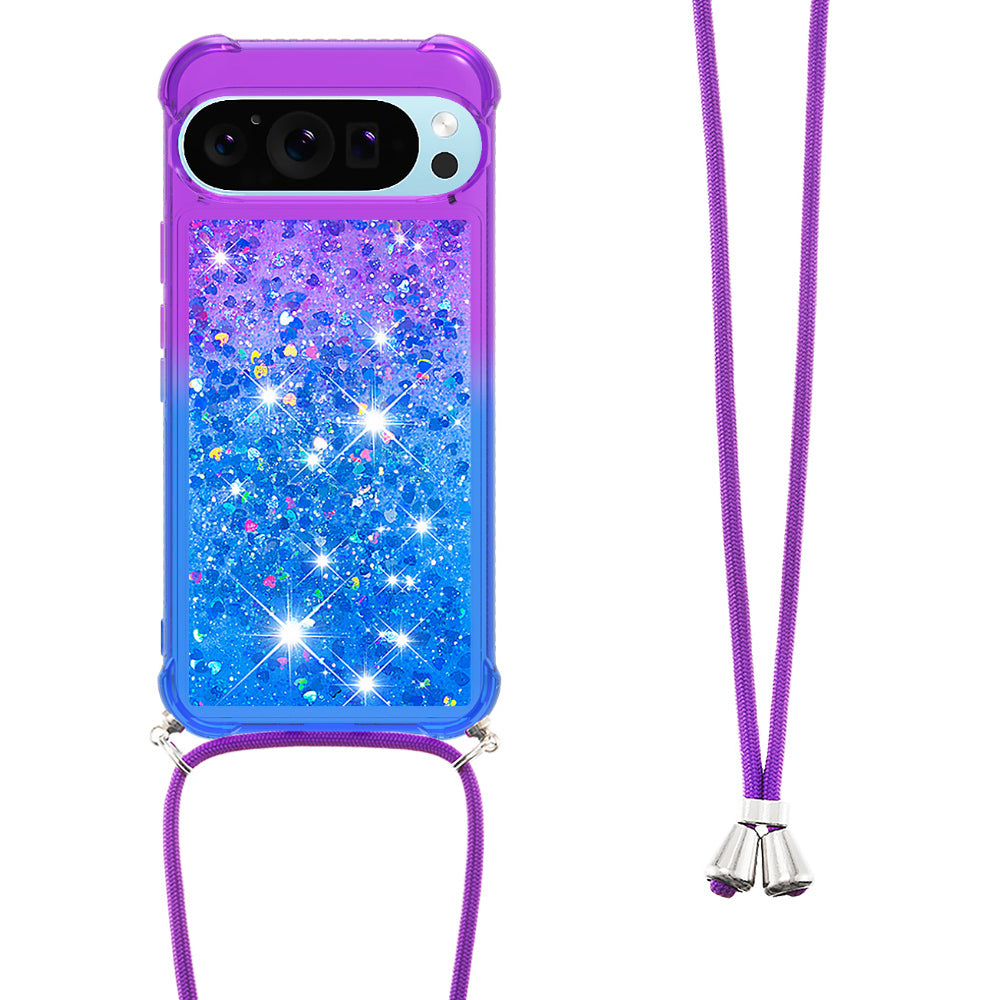 YB Quicksand Series-6 for Google Pixel 9 Case Gradient Sequin TPU Phone Cover with Lanyard
