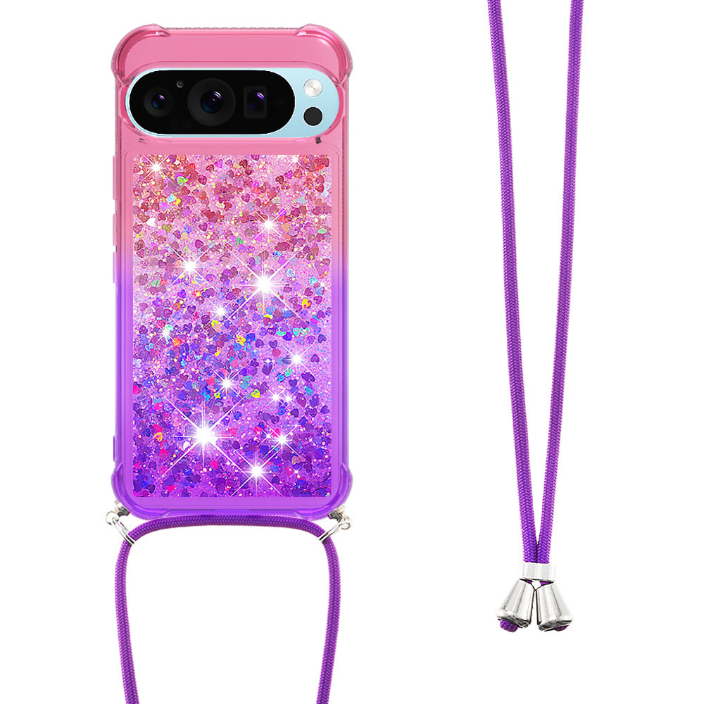 YB Quicksand Series-6 for Google Pixel 9 Case Gradient Sequin TPU Phone Cover with Lanyard
