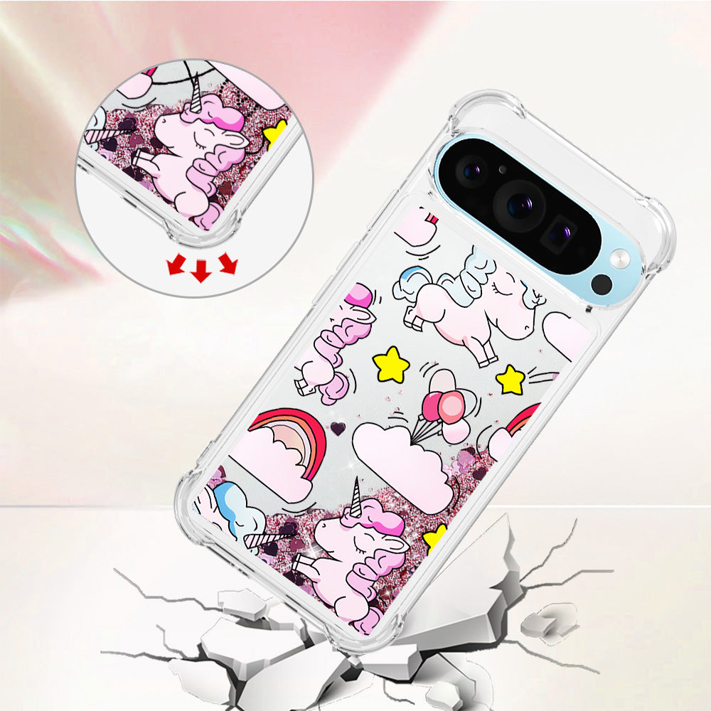 YB Quicksand Series-2 For Google Pixel 9 Case Liquid Glitter Sequins TPU Cover Pattern Printing