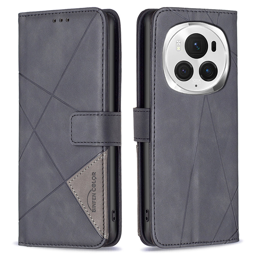 BINFEN COLOR BF05 For Honor Magic6 Pro 5G Leather Case Wallet Imprinting Geometric Phone Cover