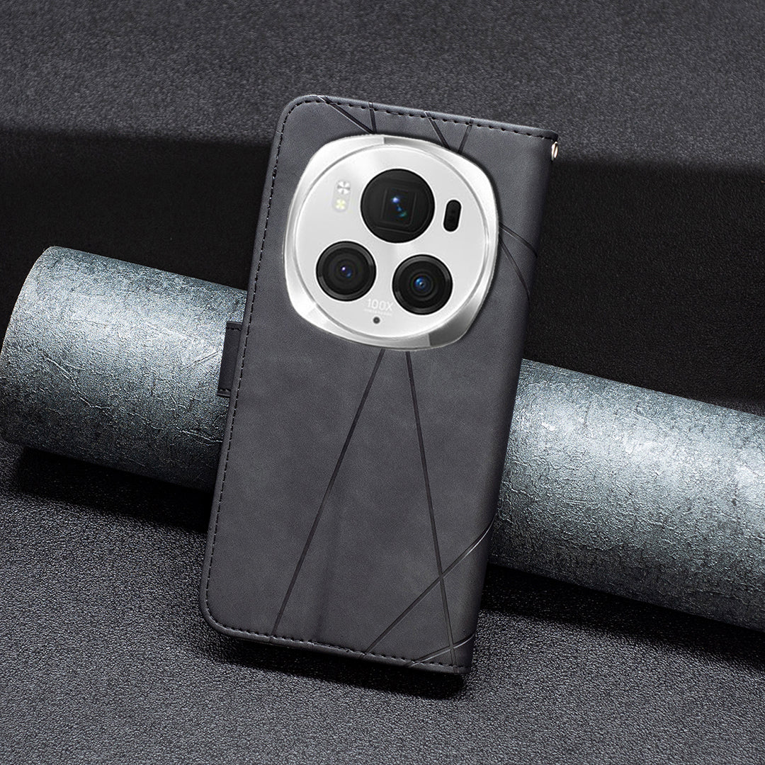 BINFEN COLOR BF05 For Honor Magic6 Pro 5G Leather Case Wallet Imprinting Geometric Phone Cover