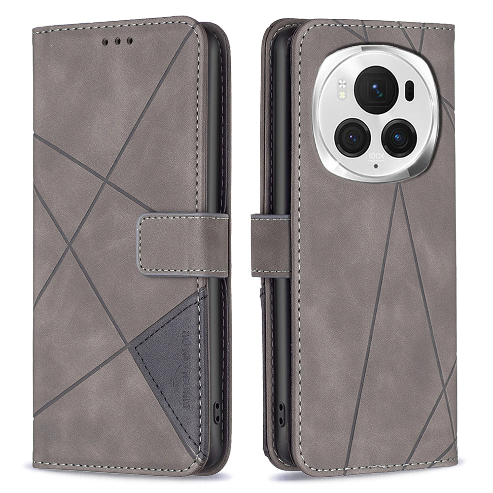 BINFEN COLOR BF05 For Honor Magic6 Pro 5G Leather Case Wallet Imprinting Geometric Phone Cover