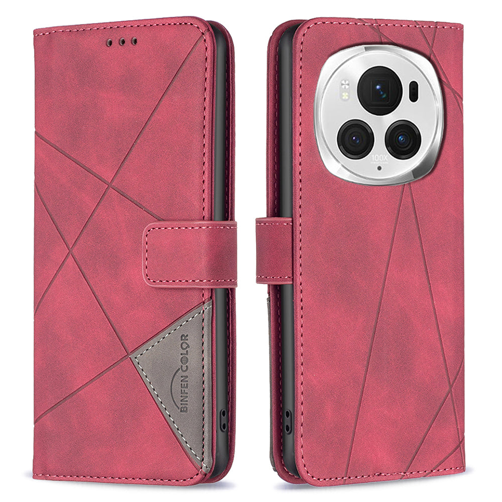 BINFEN COLOR BF05 For Honor Magic6 Pro 5G Leather Case Wallet Imprinting Geometric Phone Cover