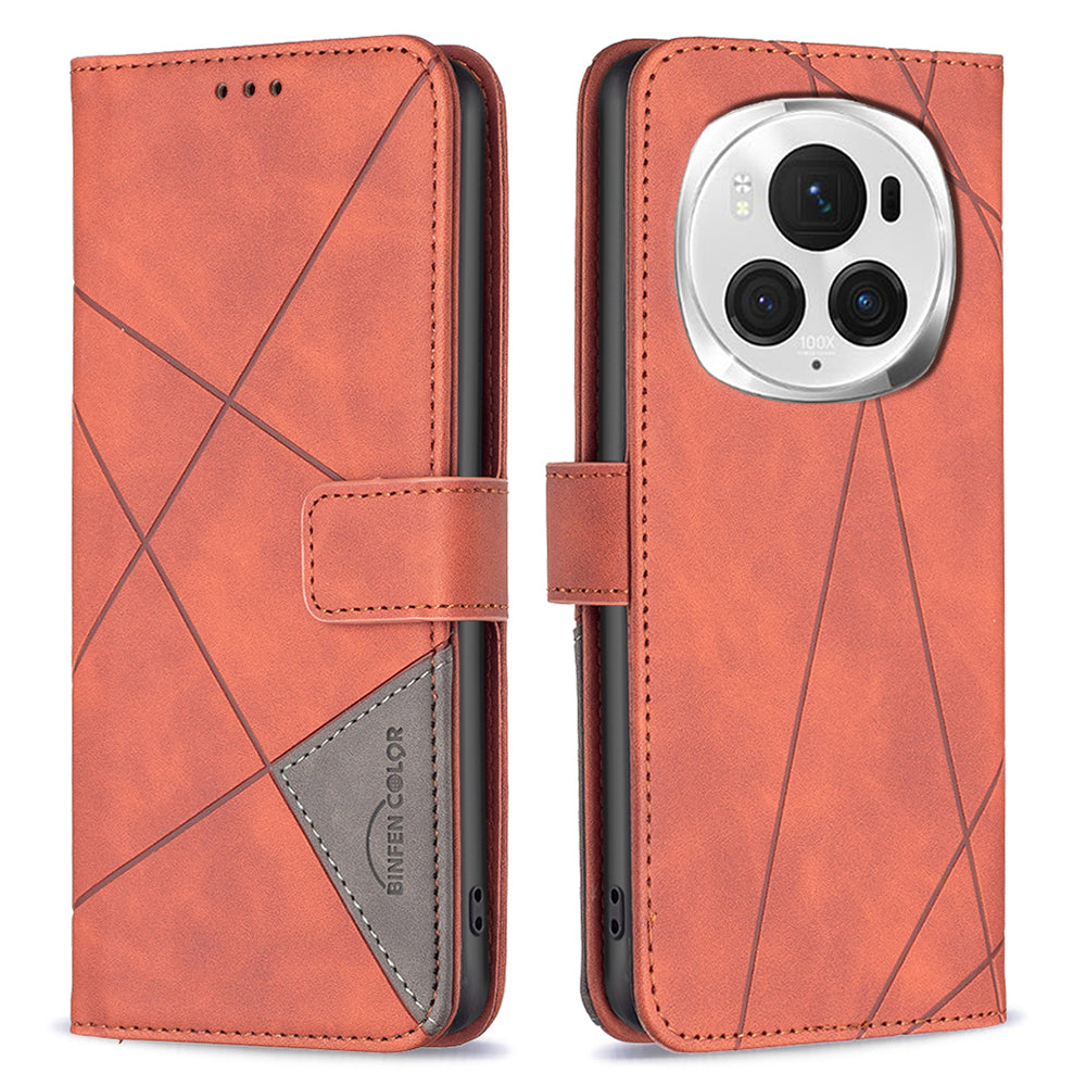 BINFEN COLOR BF05 For Honor Magic6 Pro 5G Leather Case Wallet Imprinting Geometric Phone Cover