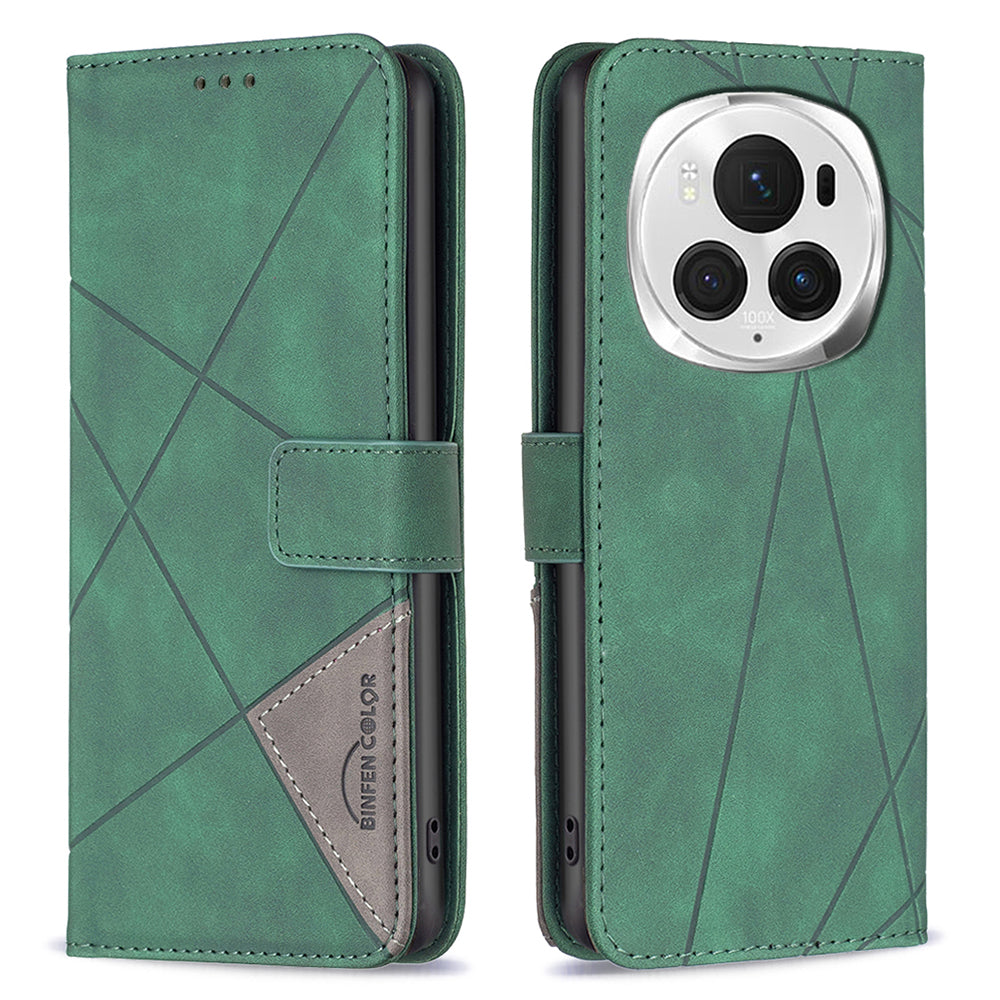BINFEN COLOR BF05 For Honor Magic6 Pro 5G Leather Case Wallet Imprinting Geometric Phone Cover