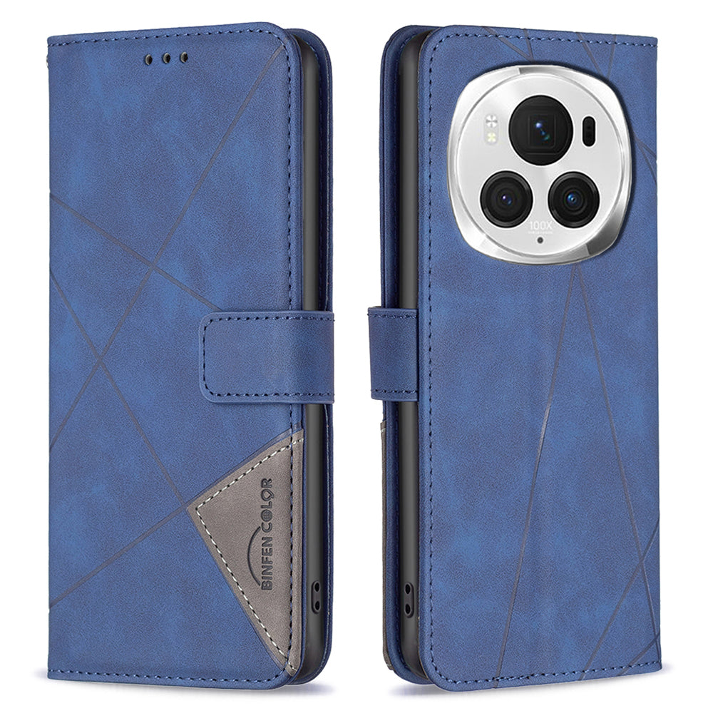 BINFEN COLOR BF05 For Honor Magic6 Pro 5G Leather Case Wallet Imprinting Geometric Phone Cover