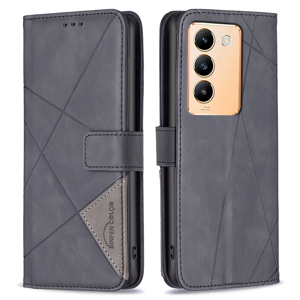 BINFEN COLOR BF05 For vivo Y200e 5G Wallet Case Geometric Imprinted Cell Phone Cover