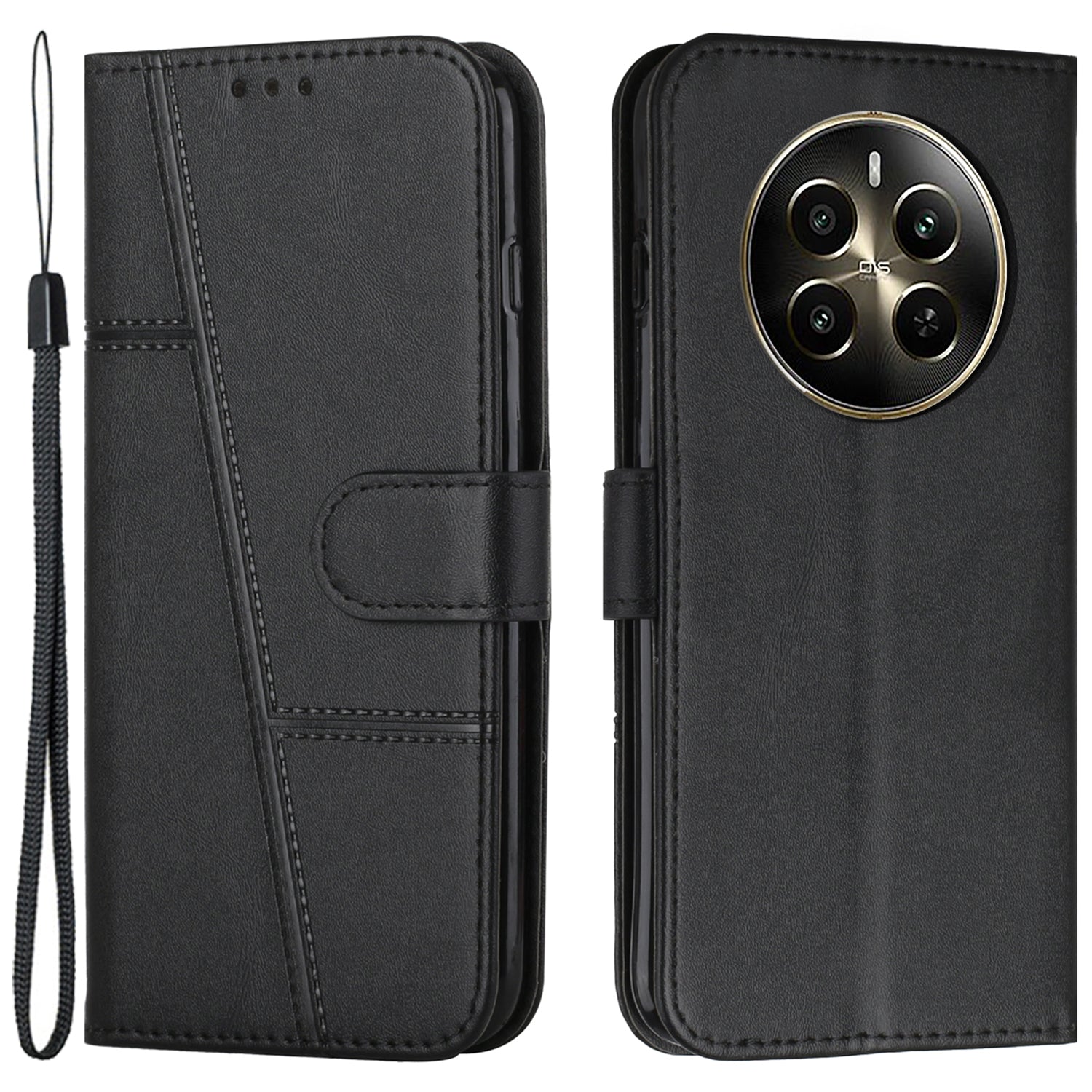 For Realme 12 Pro 5G / 12 Pro+ 5G Case Flip Folio Leather Calf Texture Cell Phone Cover