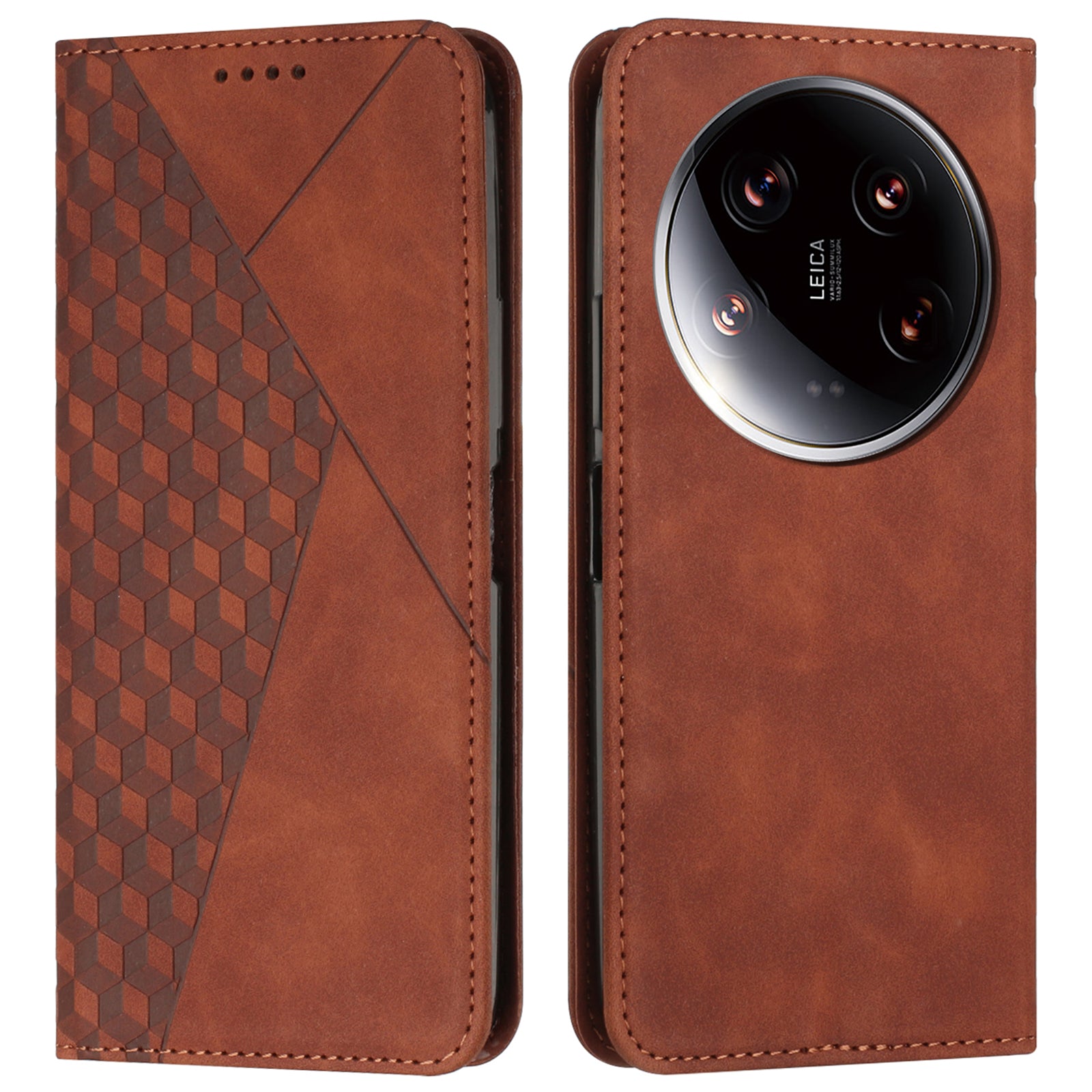 For Xiaomi 14 Ultra Case Magnetic Closure PU Leather Rhombus Phone Cover