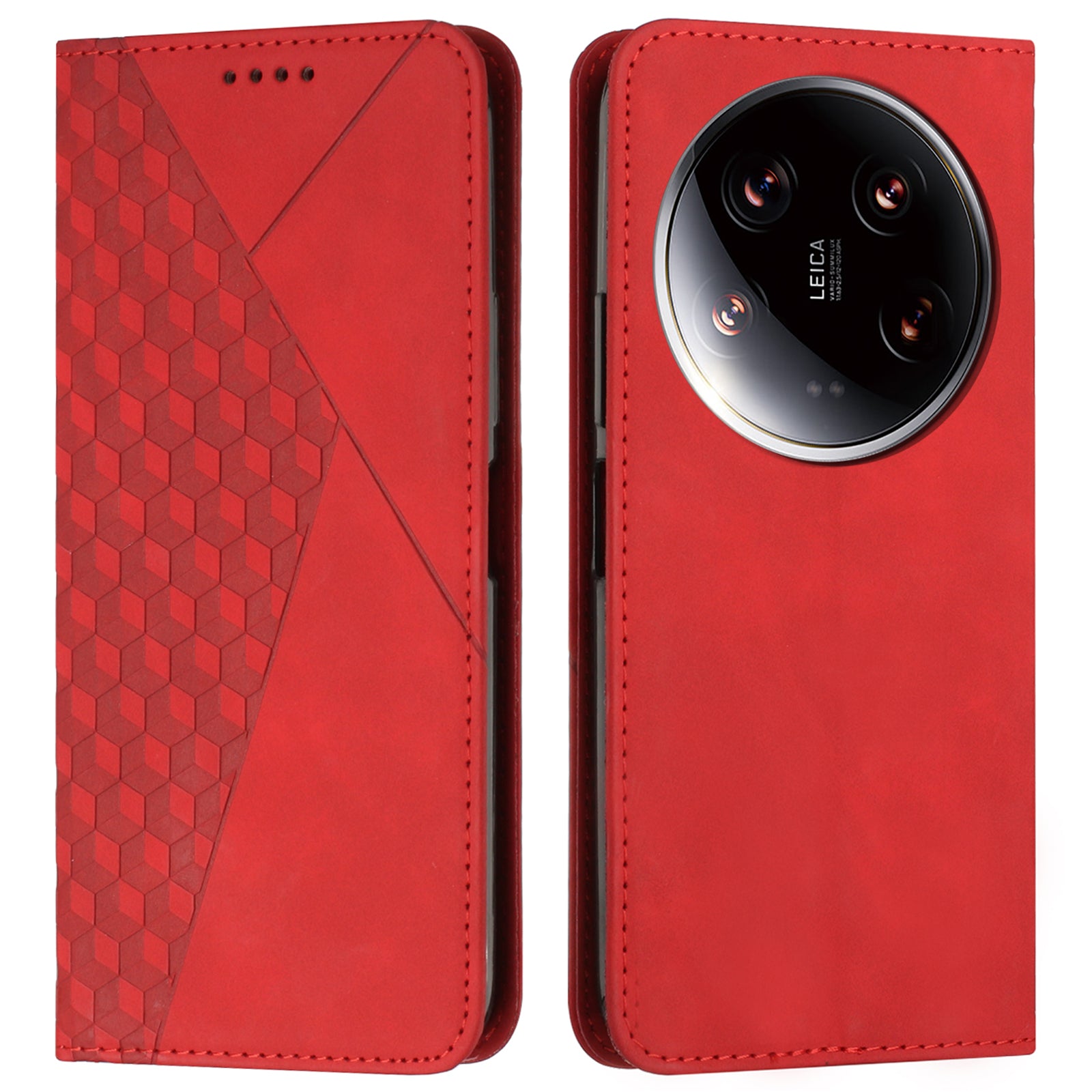 For Xiaomi 14 Ultra Case Magnetic Closure PU Leather Rhombus Phone Cover