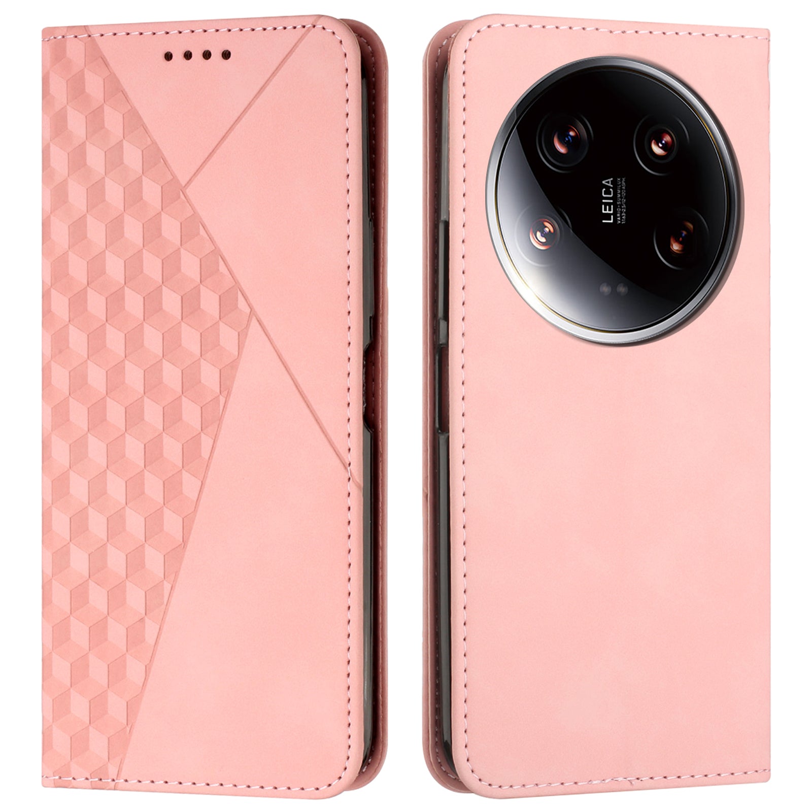 For Xiaomi 14 Ultra Case Magnetic Closure PU Leather Rhombus Phone Cover