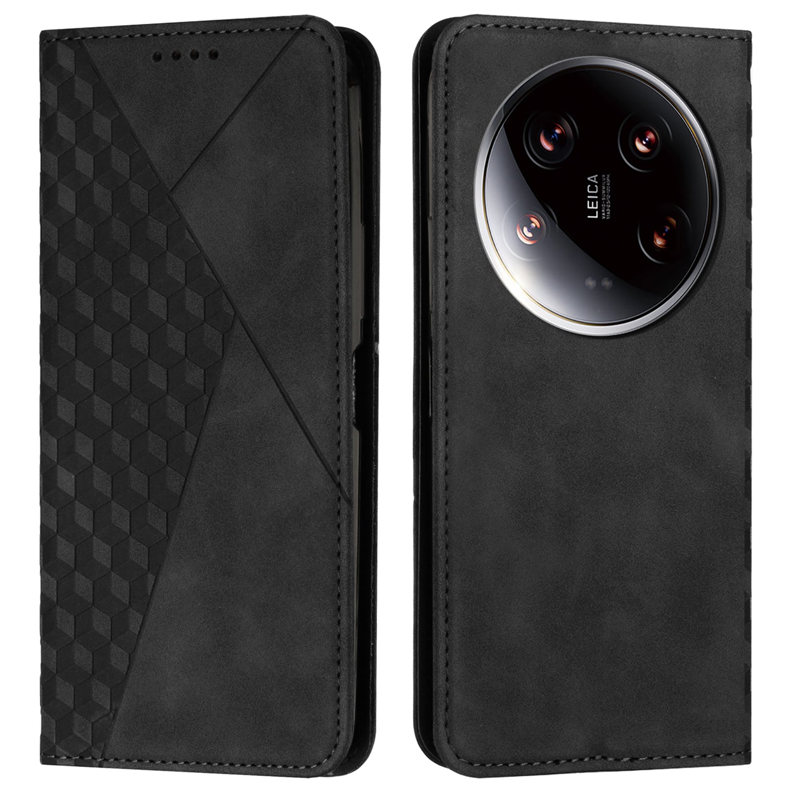 For Xiaomi 14 Ultra Case Magnetic Closure PU Leather Rhombus Phone Cover