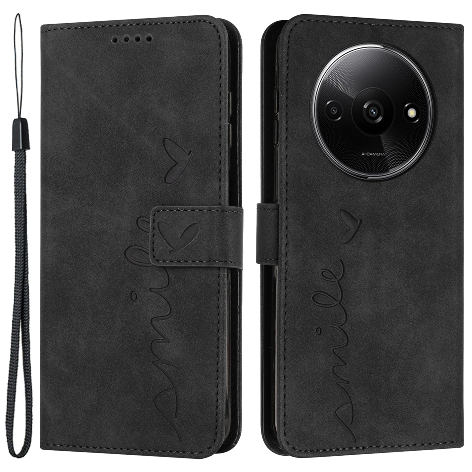 For Xiaomi Redmi A3 / Poco C61 4G Case Heart Shockproof Leather Flip Handbag Phone Cover