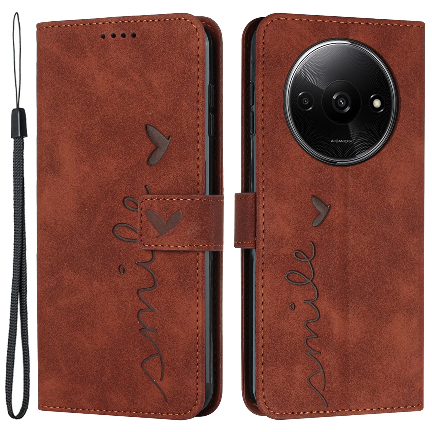 For Xiaomi Redmi A3 / Poco C61 4G Case Heart Shockproof Leather Flip Handbag Phone Cover