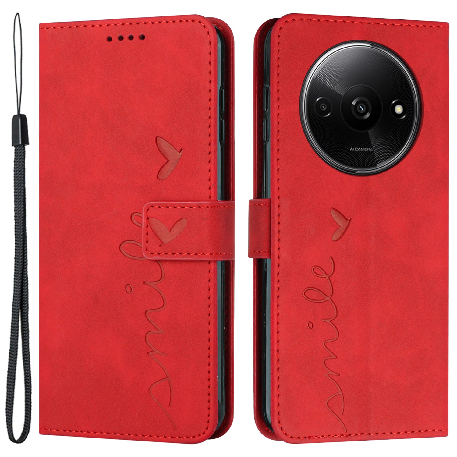 For Xiaomi Redmi A3 / Poco C61 4G Case Heart Shockproof Leather Flip Handbag Phone Cover
