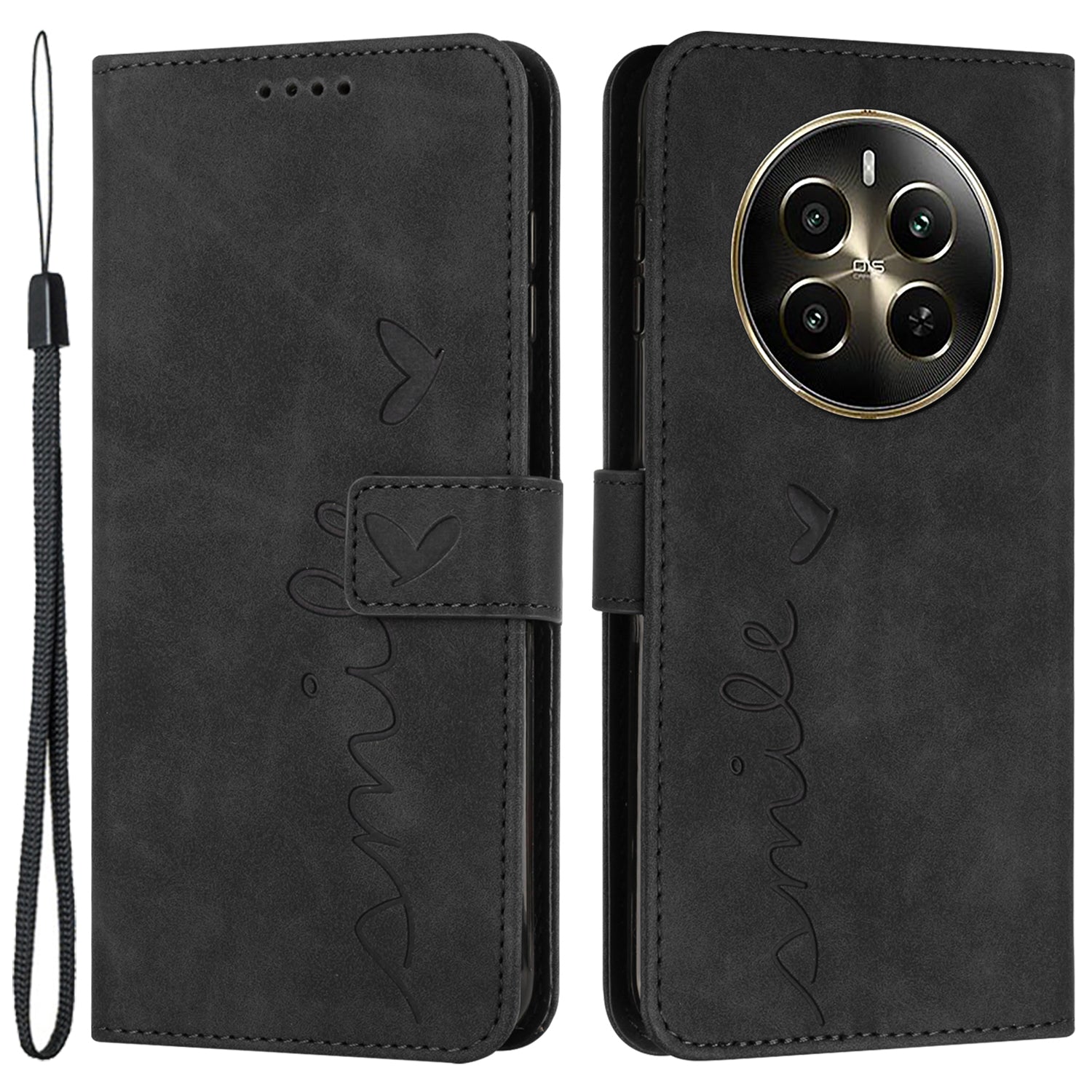 For Realme 12 Pro 5G / 12 Pro+ 5G Case Skin-touch Leather Flip Stand View Phone Cover with Strap