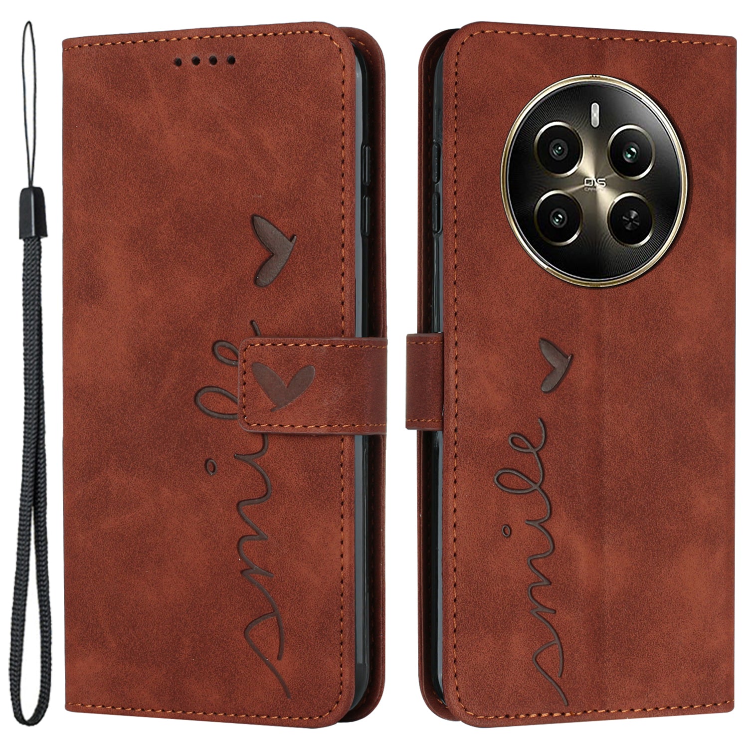 For Realme 12 Pro 5G / 12 Pro+ 5G Case Skin-touch Leather Flip Stand View Phone Cover with Strap