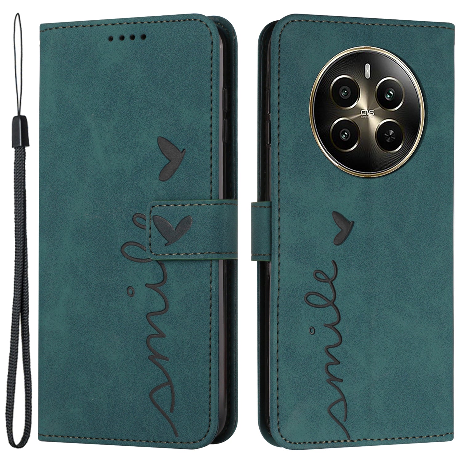 For Realme 12 Pro 5G / 12 Pro+ 5G Case Skin-touch Leather Flip Stand View Phone Cover with Strap