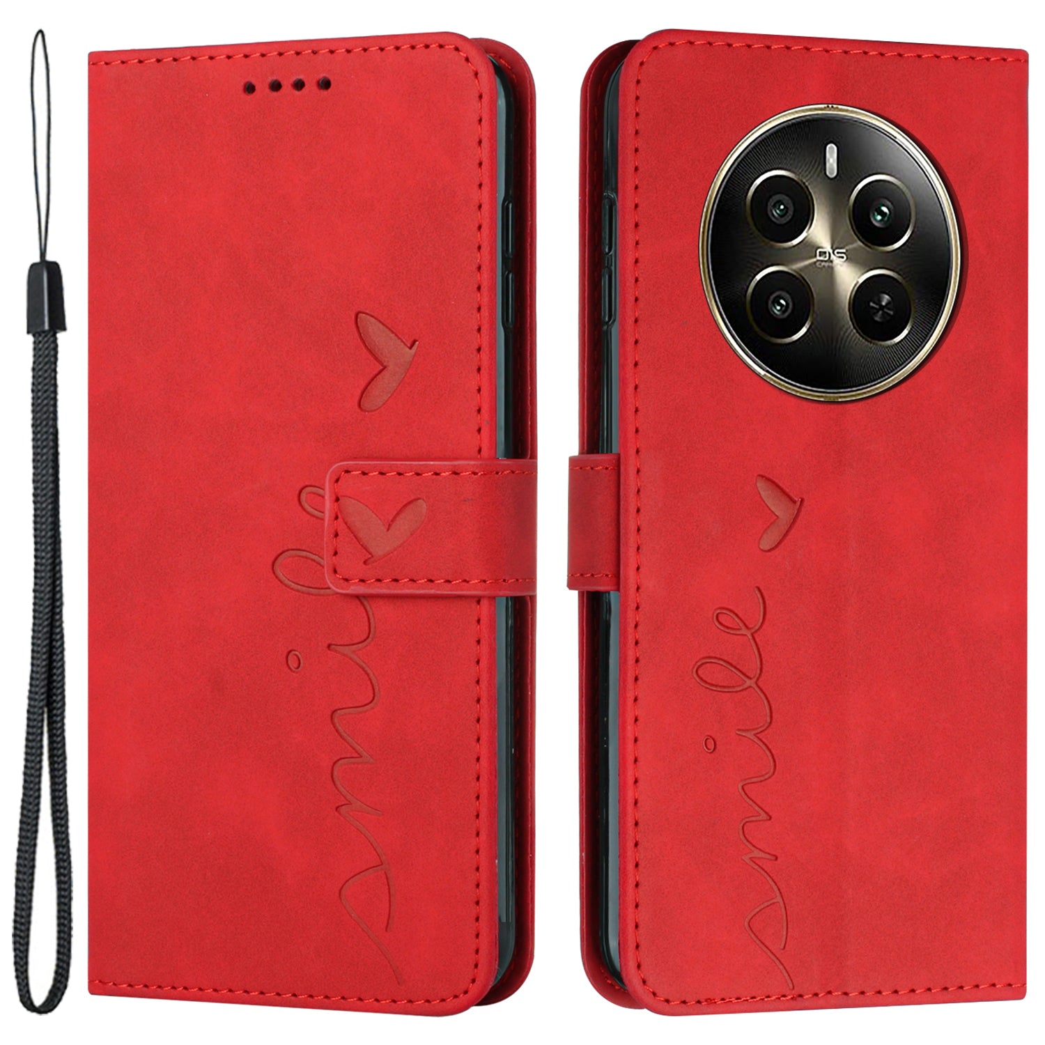 For Realme 12 Pro 5G / 12 Pro+ 5G Case Skin-touch Leather Flip Stand View Phone Cover with Strap
