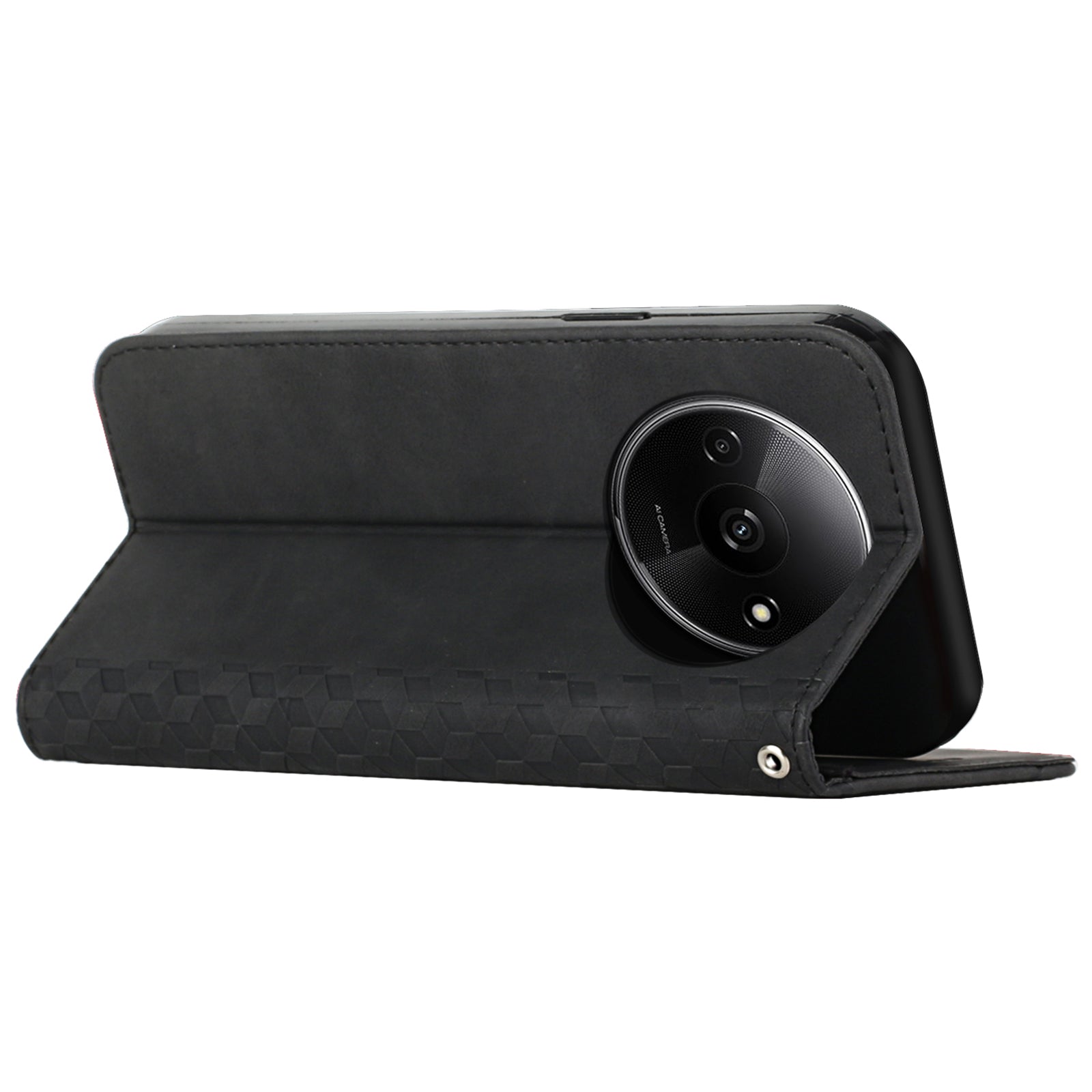 For Xiaomi Redmi A3 / Poco C61 4G Case Splicing Rhombus PU Leather Folio Stand View Phone Cover Skin-touch