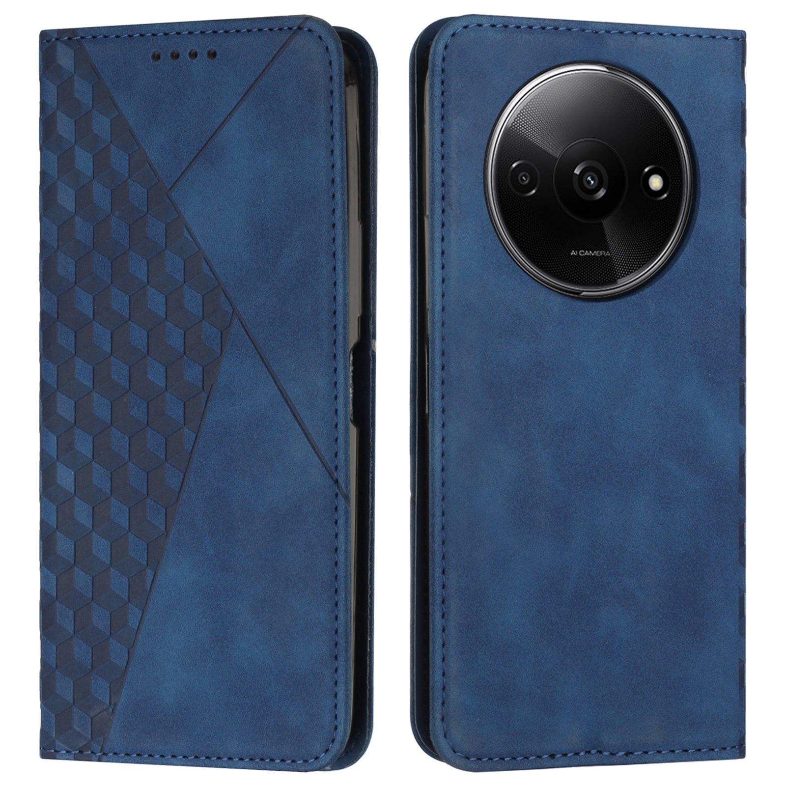 For Xiaomi Redmi A3 / Poco C61 4G Case Splicing Rhombus PU Leather Folio Stand View Phone Cover Skin-touch