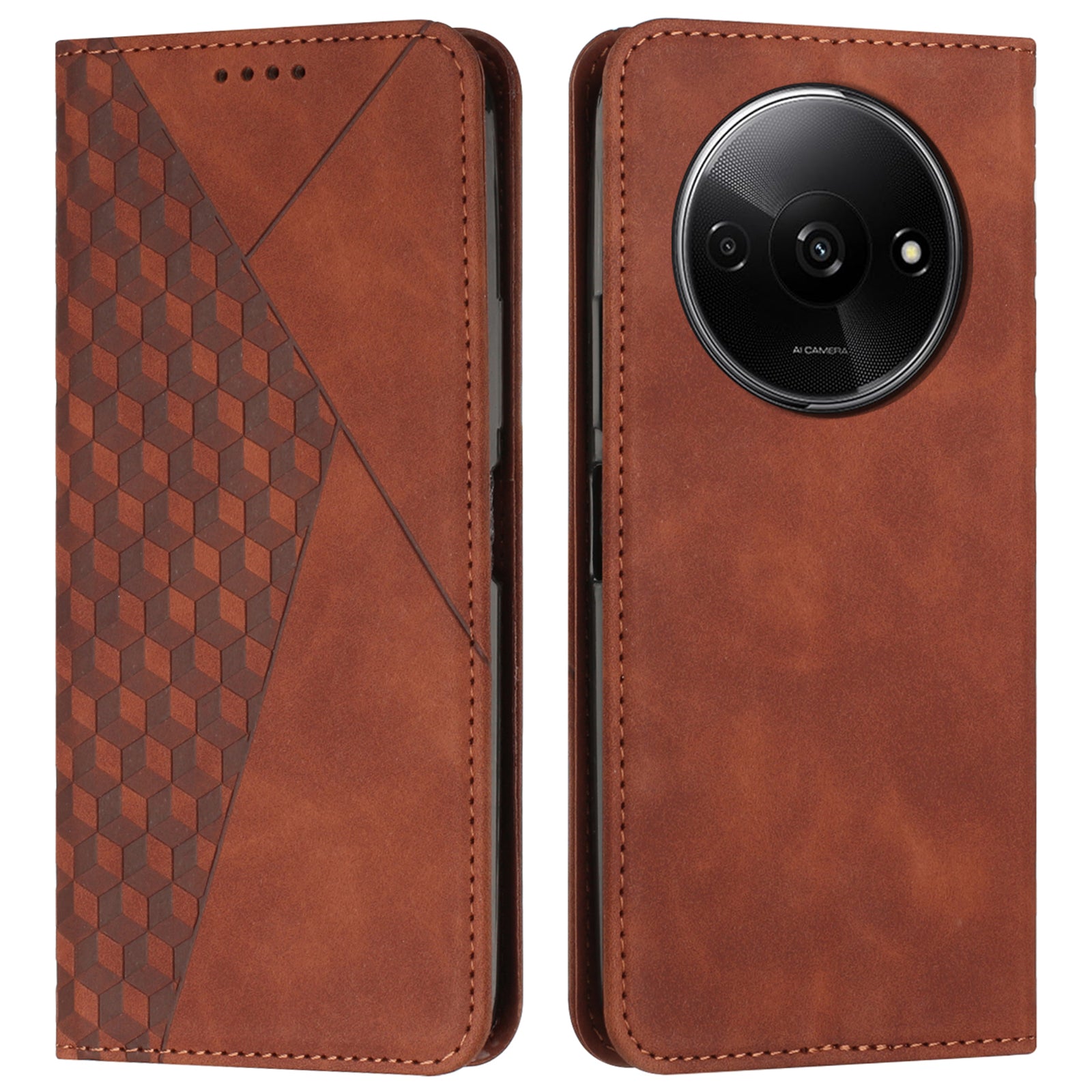 For Xiaomi Redmi A3 / Poco C61 4G Case Splicing Rhombus PU Leather Folio Stand View Phone Cover Skin-touch