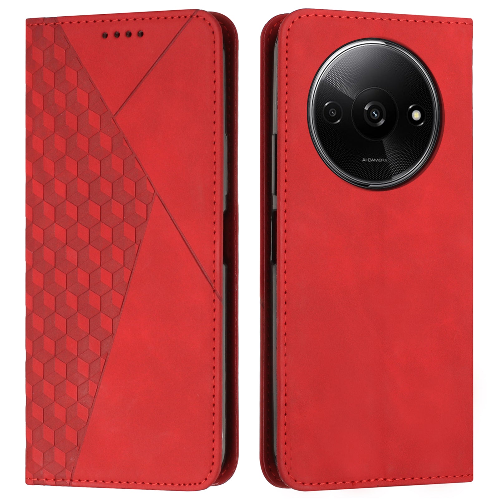 For Xiaomi Redmi A3 / Poco C61 4G Case Splicing Rhombus PU Leather Folio Stand View Phone Cover Skin-touch