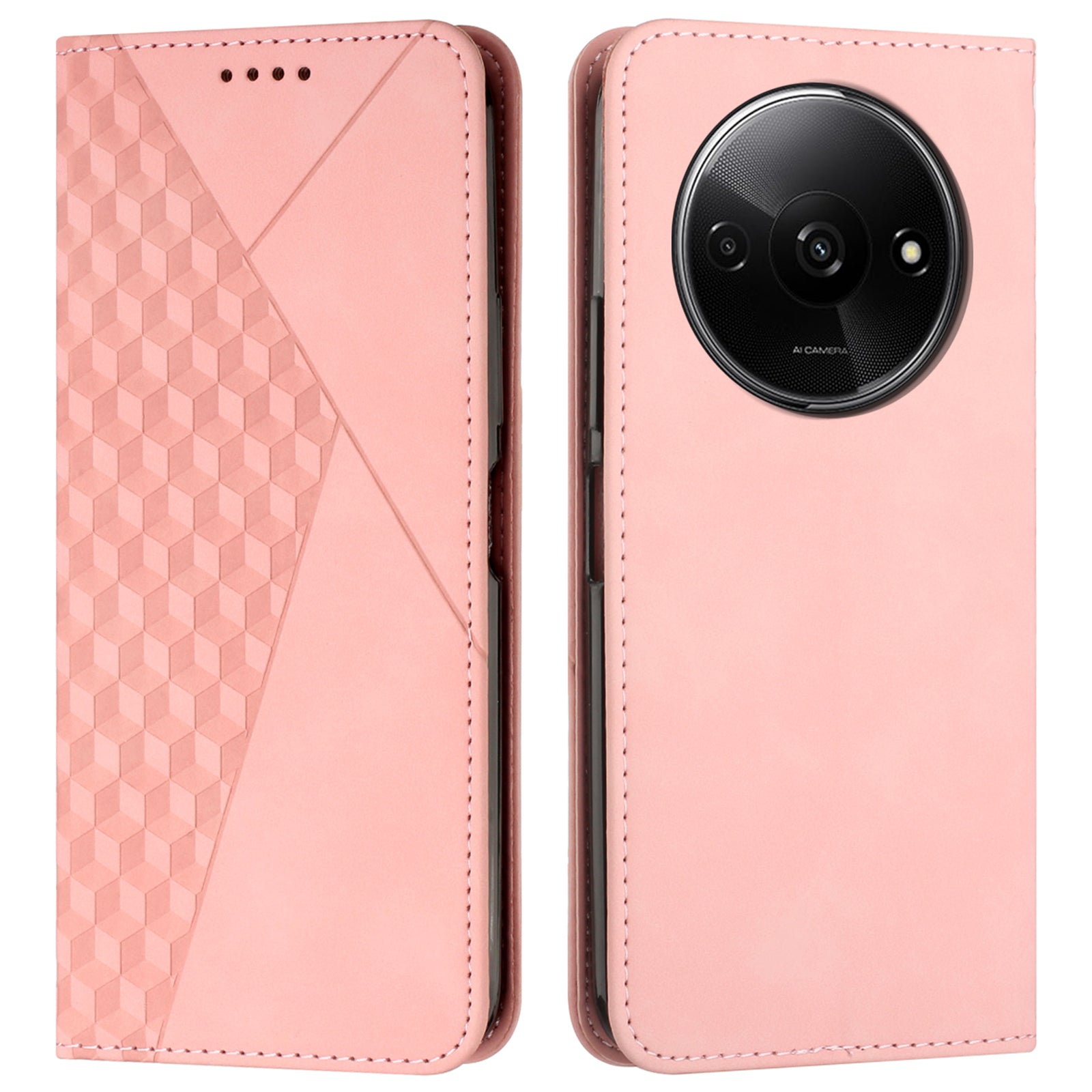 For Xiaomi Redmi A3 / Poco C61 4G Case Splicing Rhombus PU Leather Folio Stand View Phone Cover Skin-touch