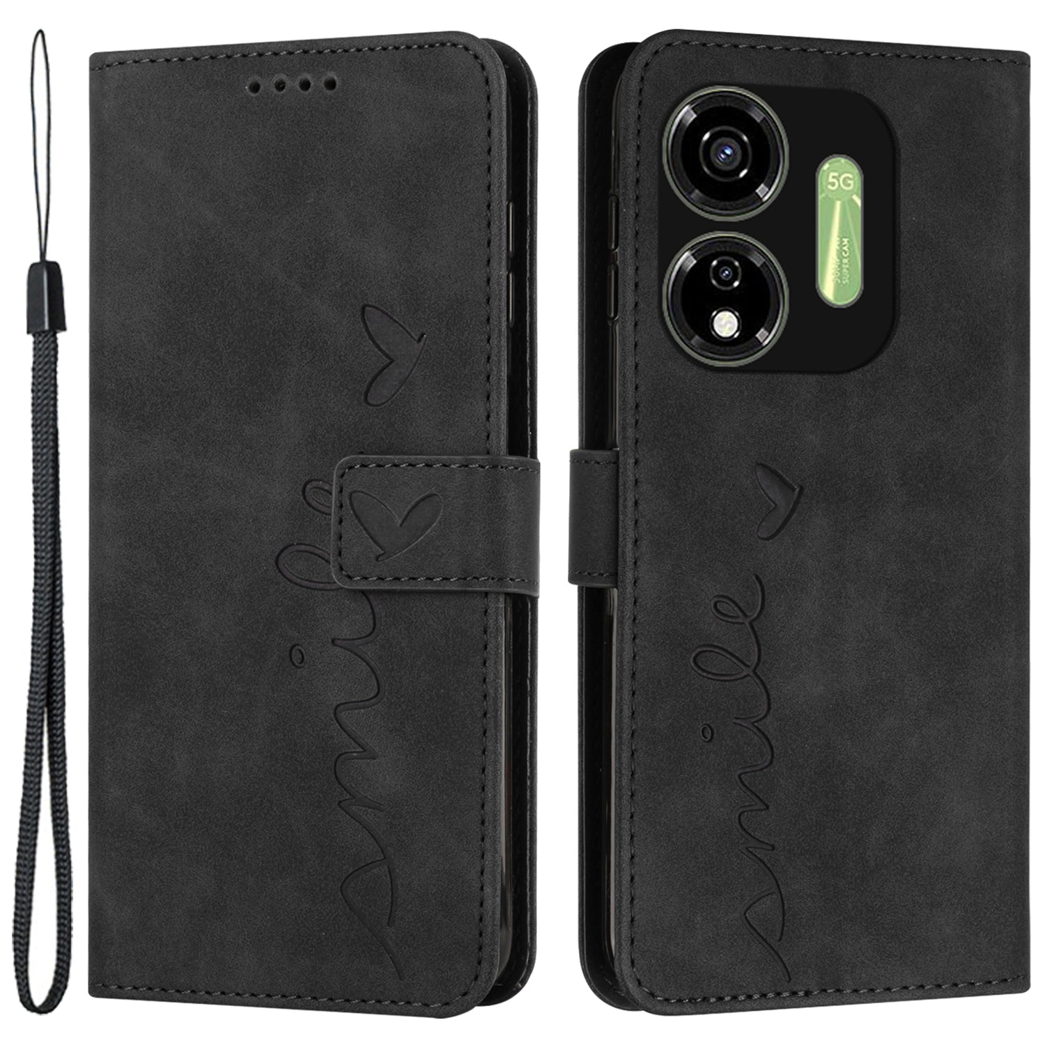 For Transsion itel P55 5G P661N Case Heart Pattern PU Leather Shockproof TPU Flip Phone Cover