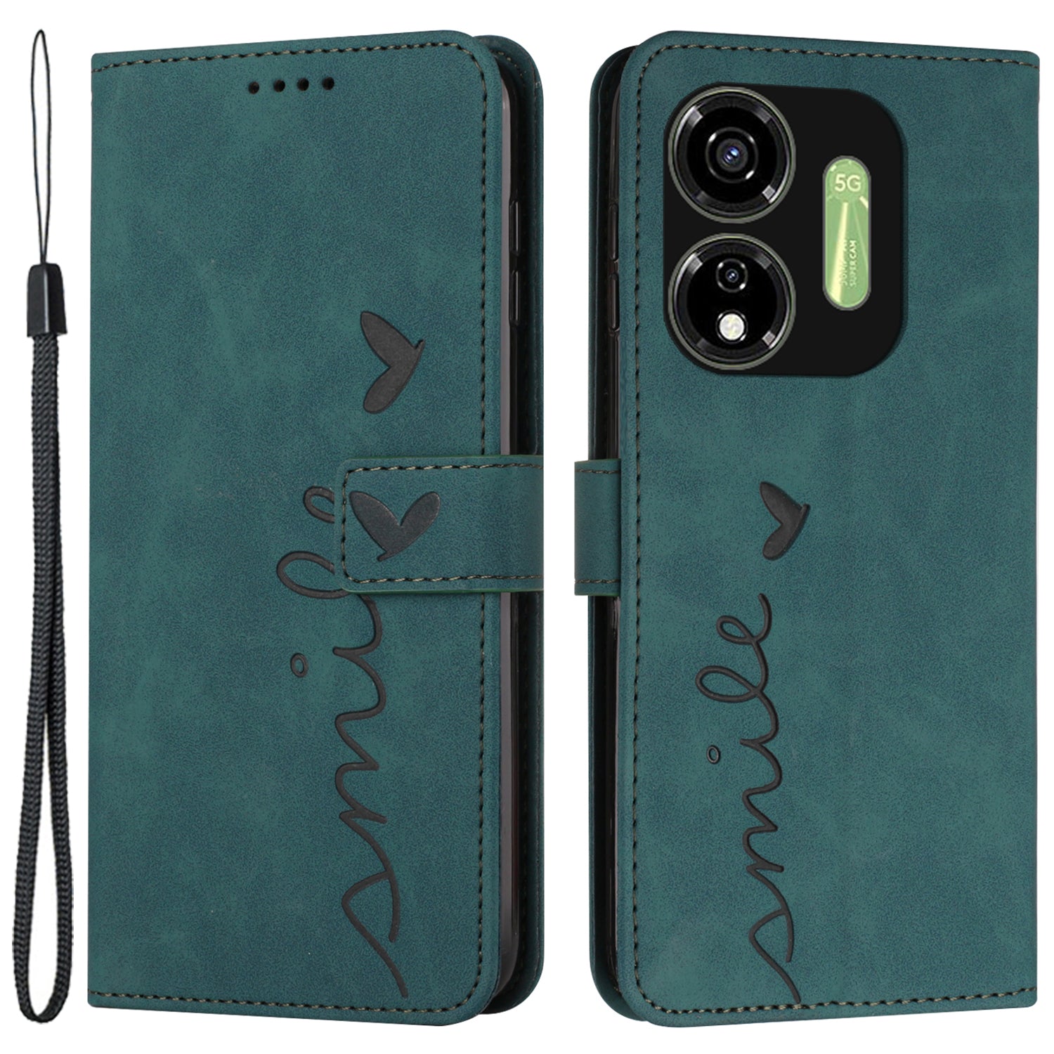For Transsion itel P55 5G P661N Case Heart Pattern PU Leather Shockproof TPU Flip Phone Cover