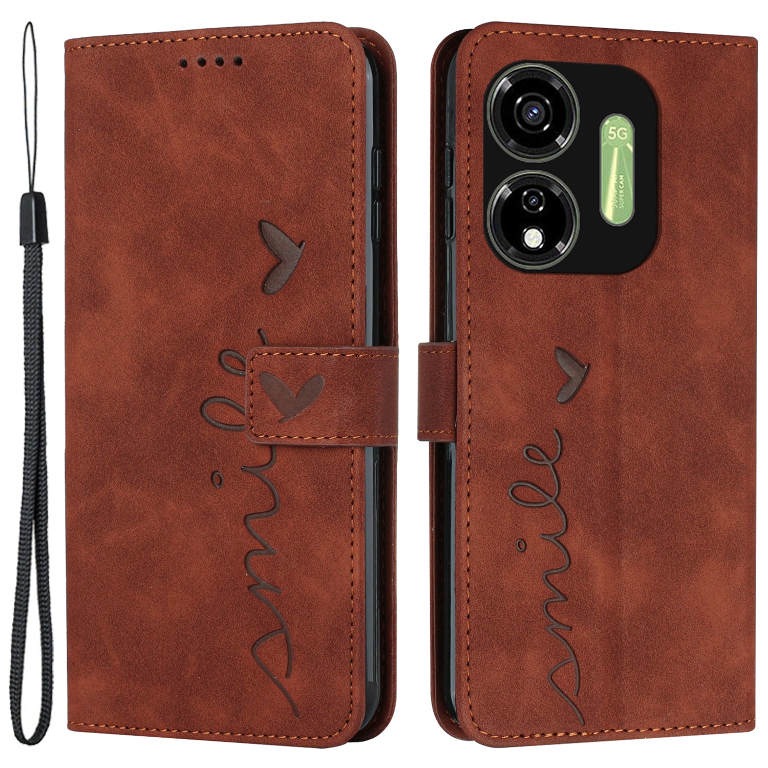 For Transsion itel P55 5G P661N Case Heart Pattern PU Leather Shockproof TPU Flip Phone Cover