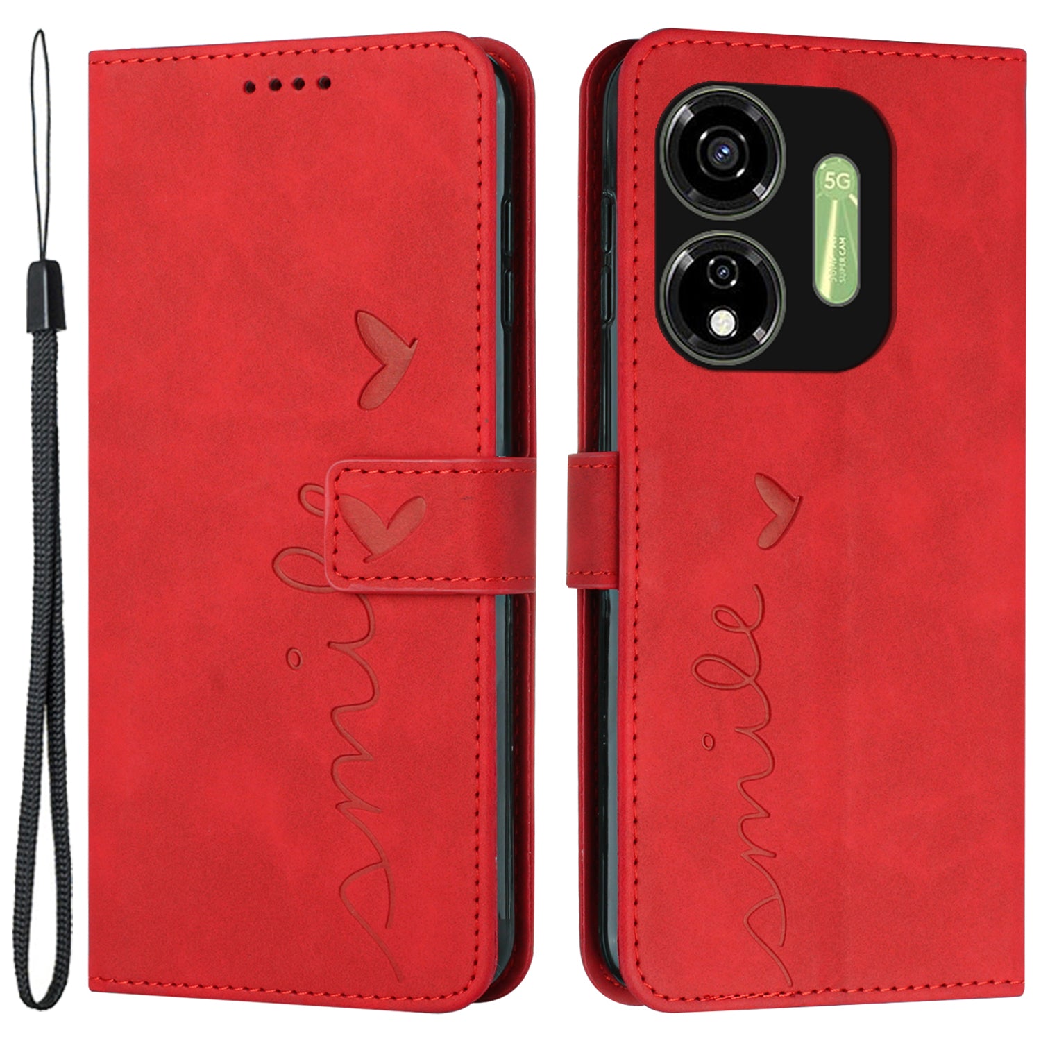 For Transsion itel P55 5G P661N Case Heart Pattern PU Leather Shockproof TPU Flip Phone Cover