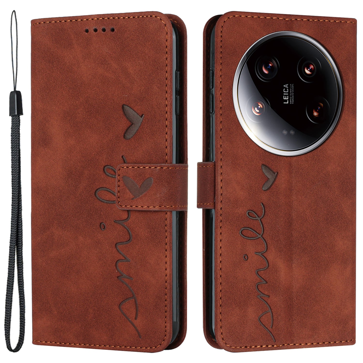 For Xiaomi 14 Ultra Case PU Leather Magnetic Folio Phone Cover Imprinted Love Heart