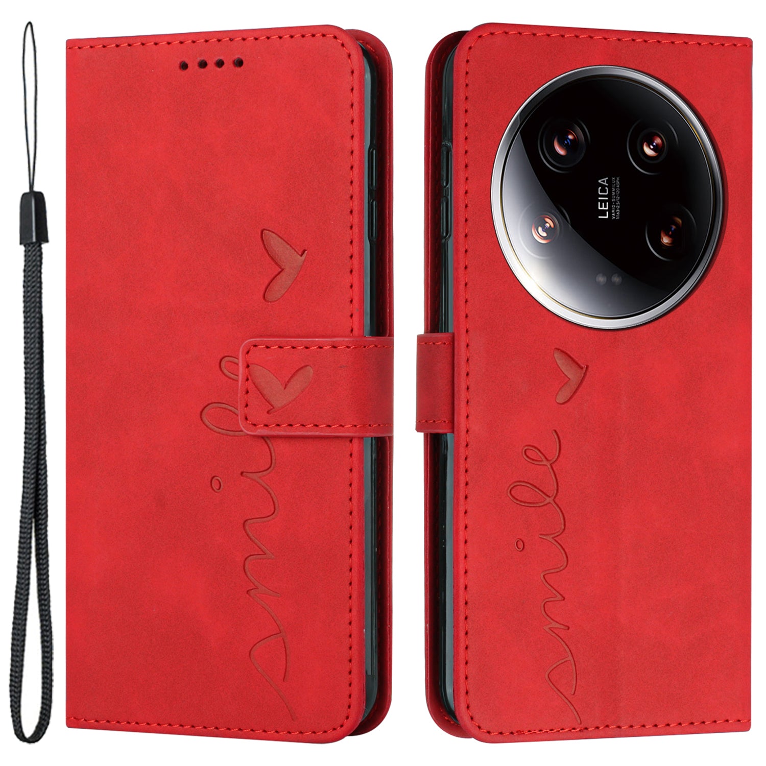 For Xiaomi 14 Ultra Case PU Leather Magnetic Folio Phone Cover Imprinted Love Heart