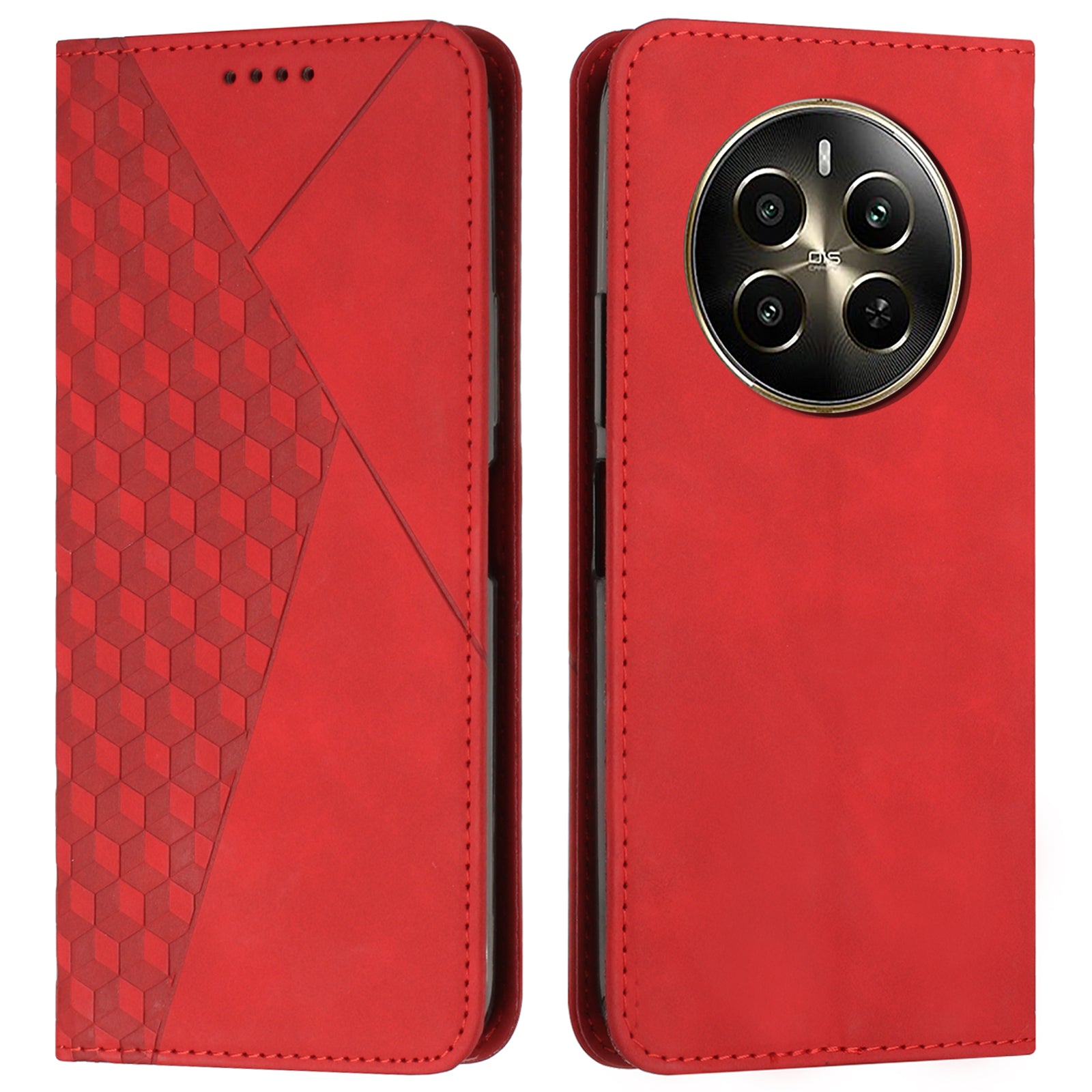 For Realme 12 Pro 5G / 12 Pro+ 5G Phone Case Wallet Splicing Rhombus PU Leather Flip Cover