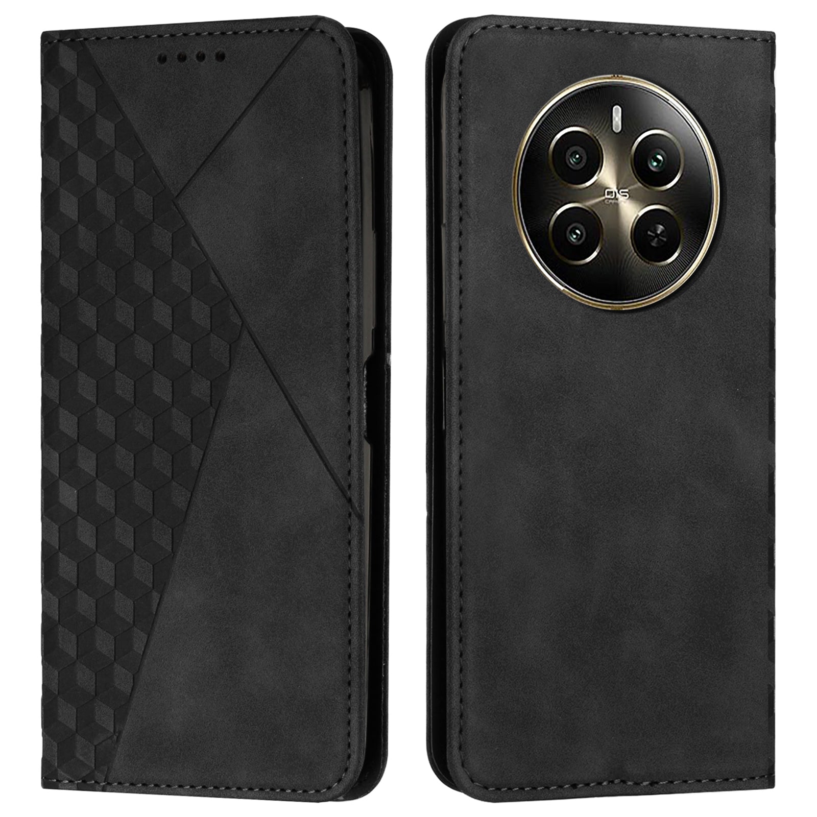 For Realme 12 Pro 5G / 12 Pro+ 5G Phone Case Wallet Splicing Rhombus PU Leather Flip Cover