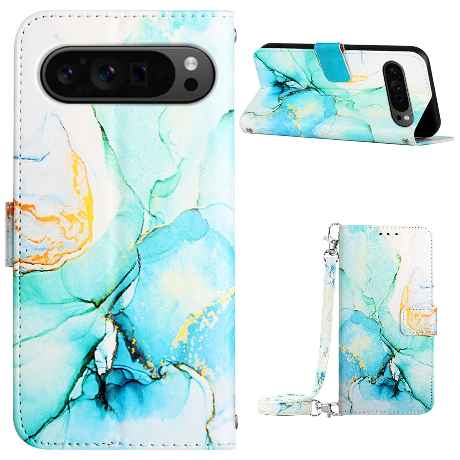 YB Pattern Printing Leather Series-6 For Google Pixel 9 Pro Wallet Phone Case with Shoulder Strap