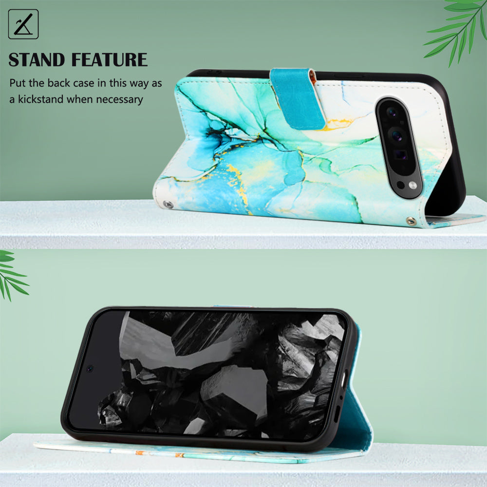 YB Pattern Printing Leather Series-6 For Google Pixel 9 Pro Wallet Phone Case with Shoulder Strap
