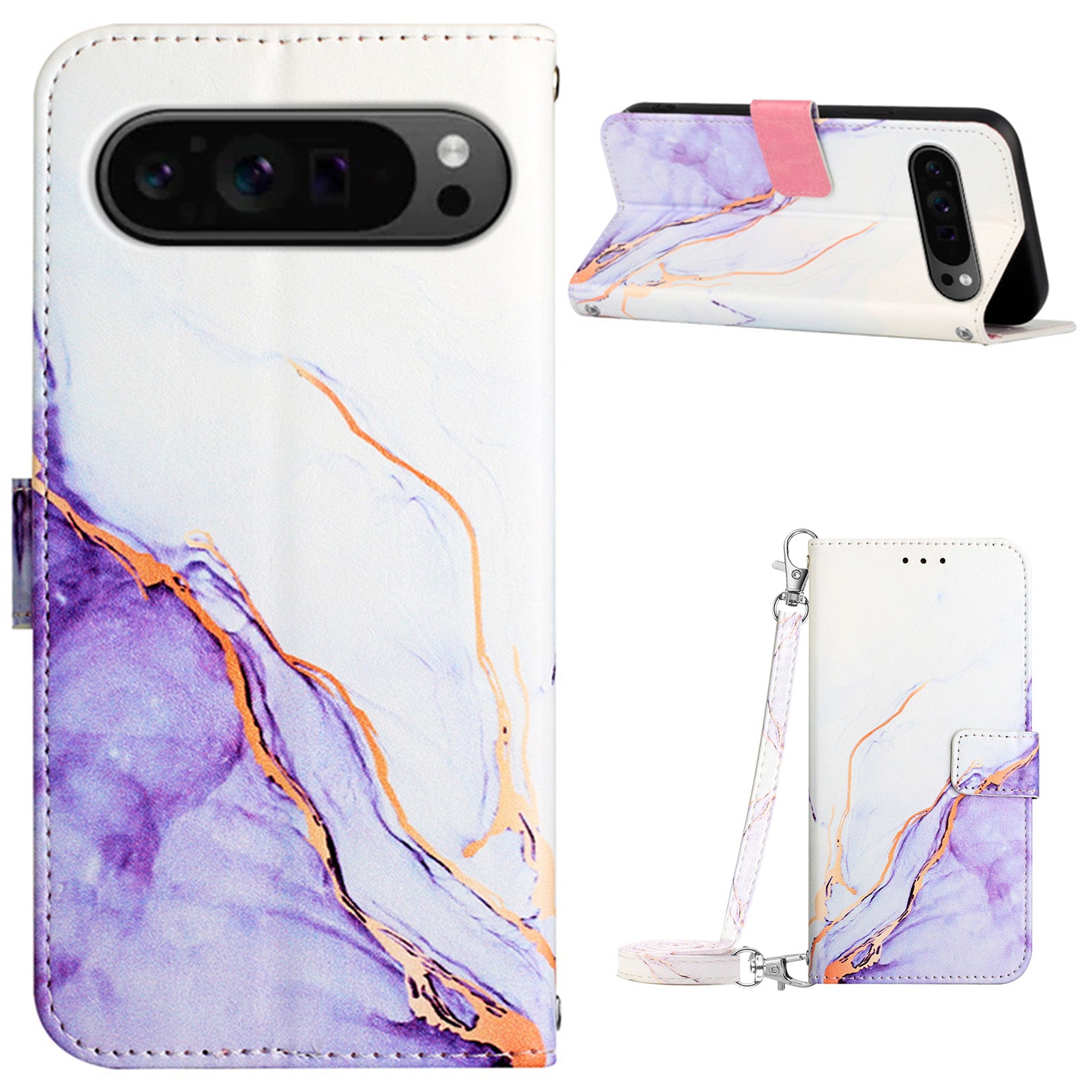YB Pattern Printing Leather Series-6 For Google Pixel 9 Pro Wallet Phone Case with Shoulder Strap