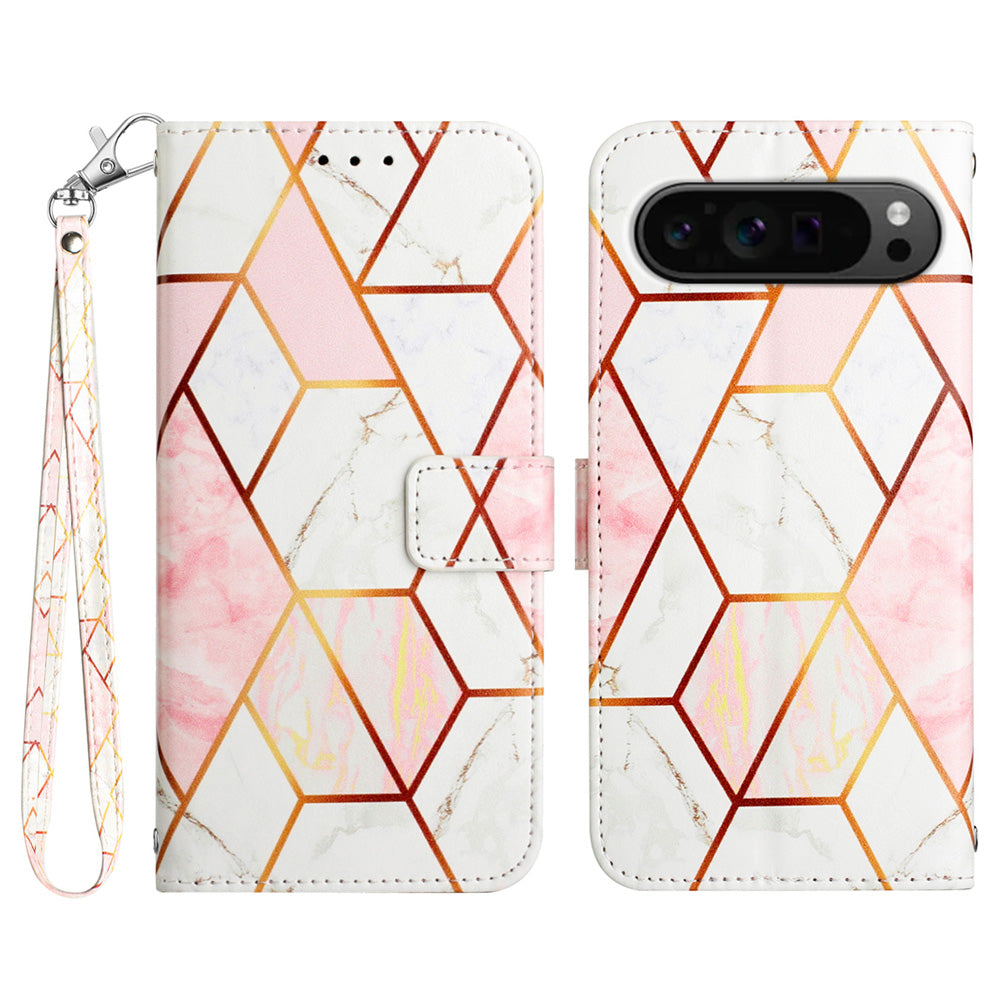 YB Pattern Printing Leather Series-5 For Google Pixel 9 Pro Phone Case with Hand Strap Wallet Stand Cover