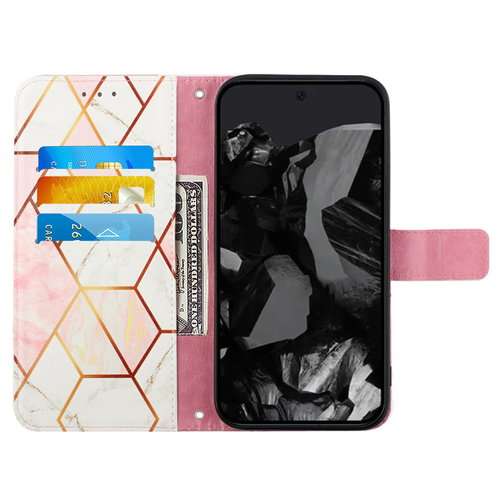 YB Pattern Printing Leather Series-5 For Google Pixel 9 Pro Phone Case with Hand Strap Wallet Stand Cover