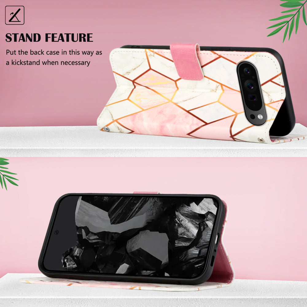 YB Pattern Printing Leather Series-5 For Google Pixel 9 Pro Phone Case with Hand Strap Wallet Stand Cover