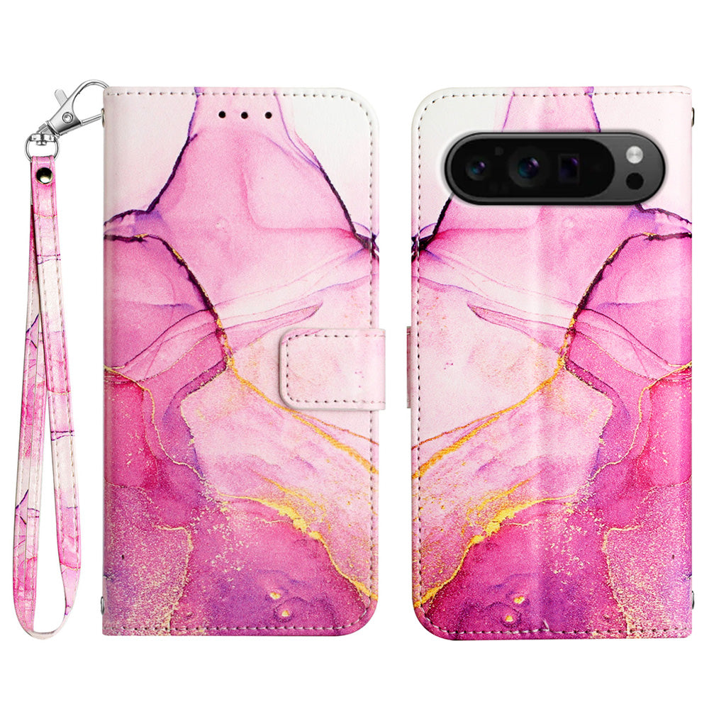 YB Pattern Printing Leather Series-5 For Google Pixel 9 Pro Phone Case with Hand Strap Wallet Stand Cover