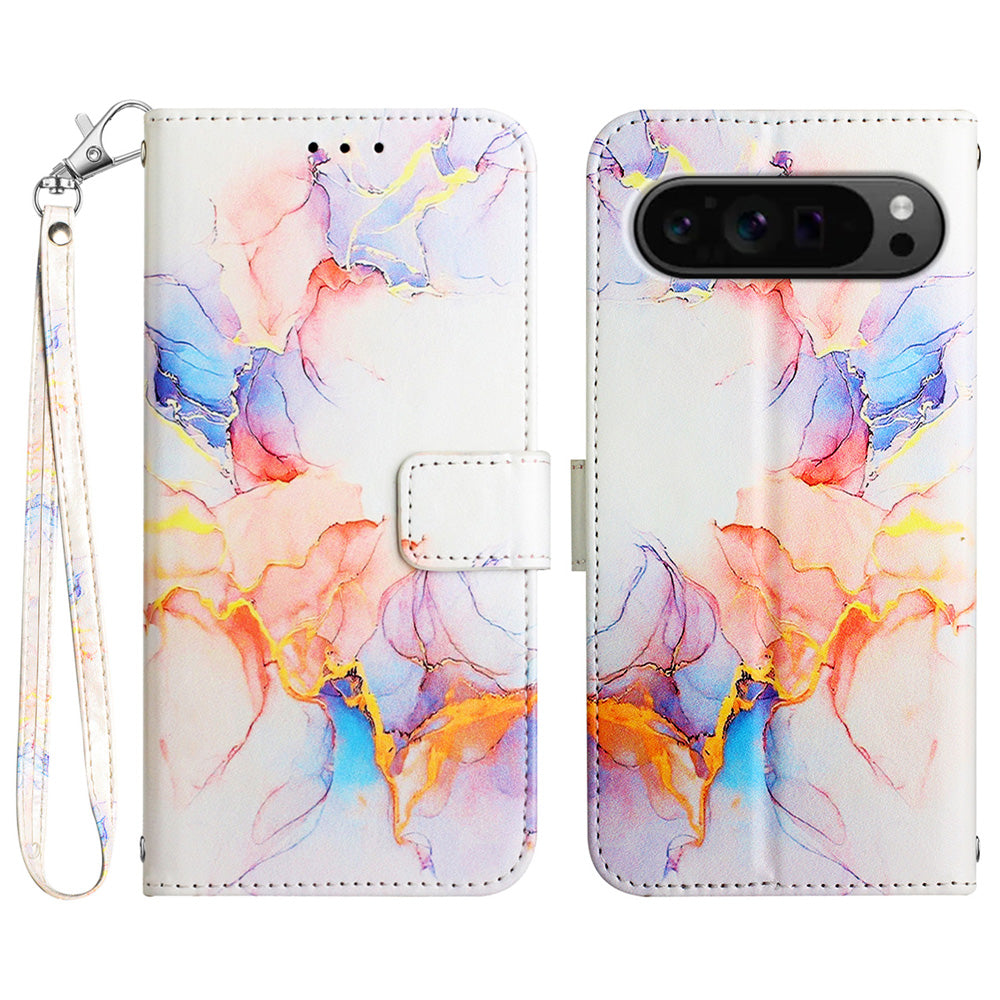 YB Pattern Printing Leather Series-5 For Google Pixel 9 Pro Phone Case with Hand Strap Wallet Stand Cover