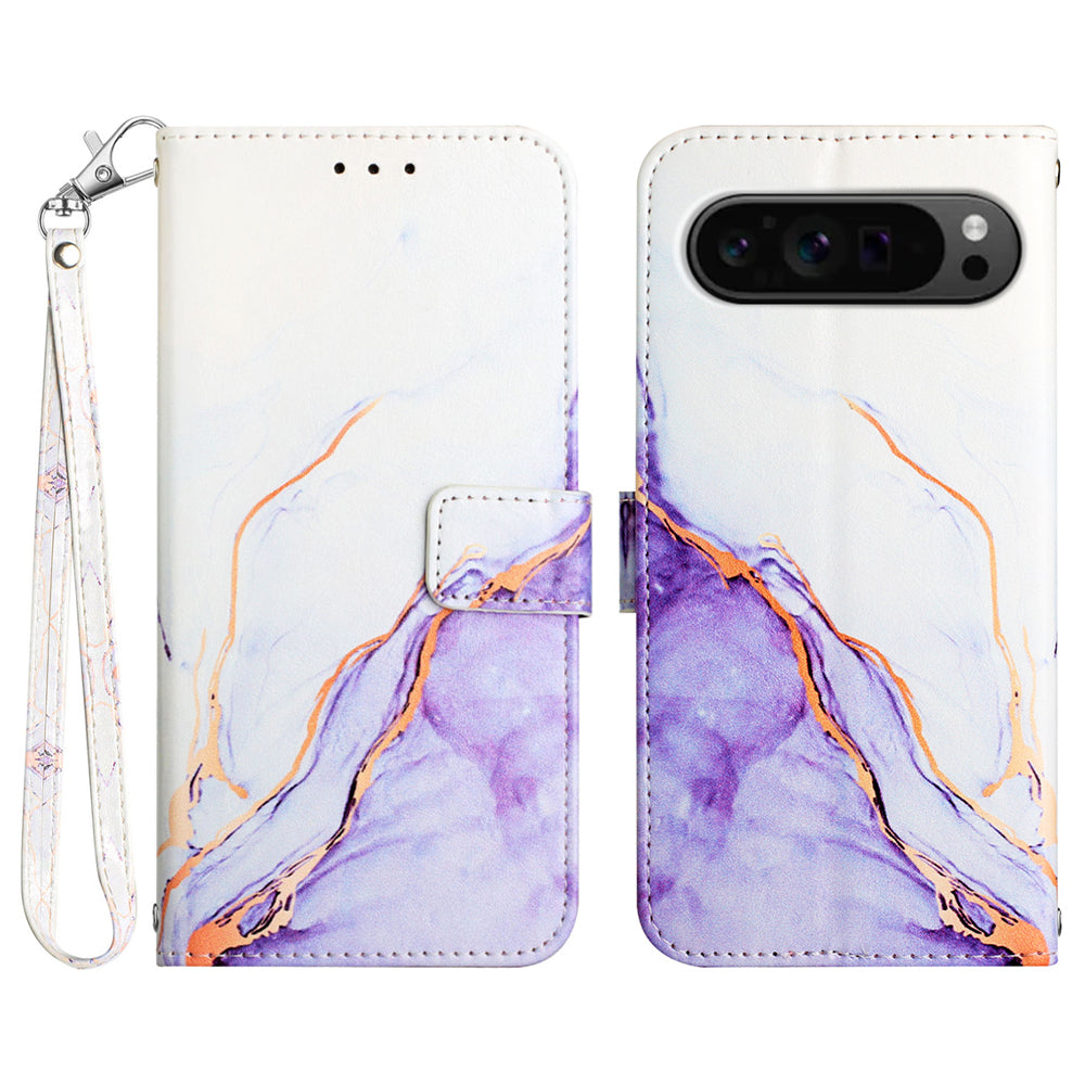 YB Pattern Printing Leather Series-5 For Google Pixel 9 Pro Phone Case with Hand Strap Wallet Stand Cover