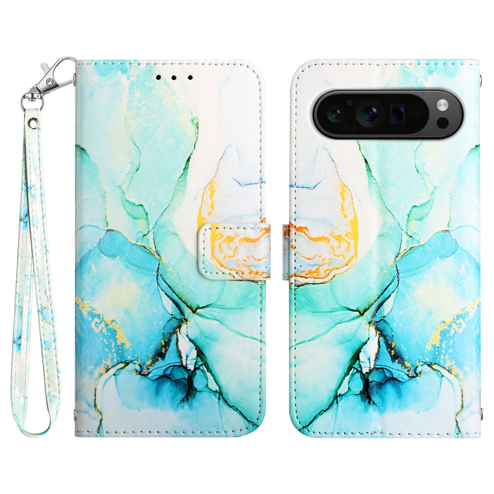 YB Pattern Printing Leather Series-5 For Google Pixel 9 Pro Phone Case with Hand Strap Wallet Stand Cover