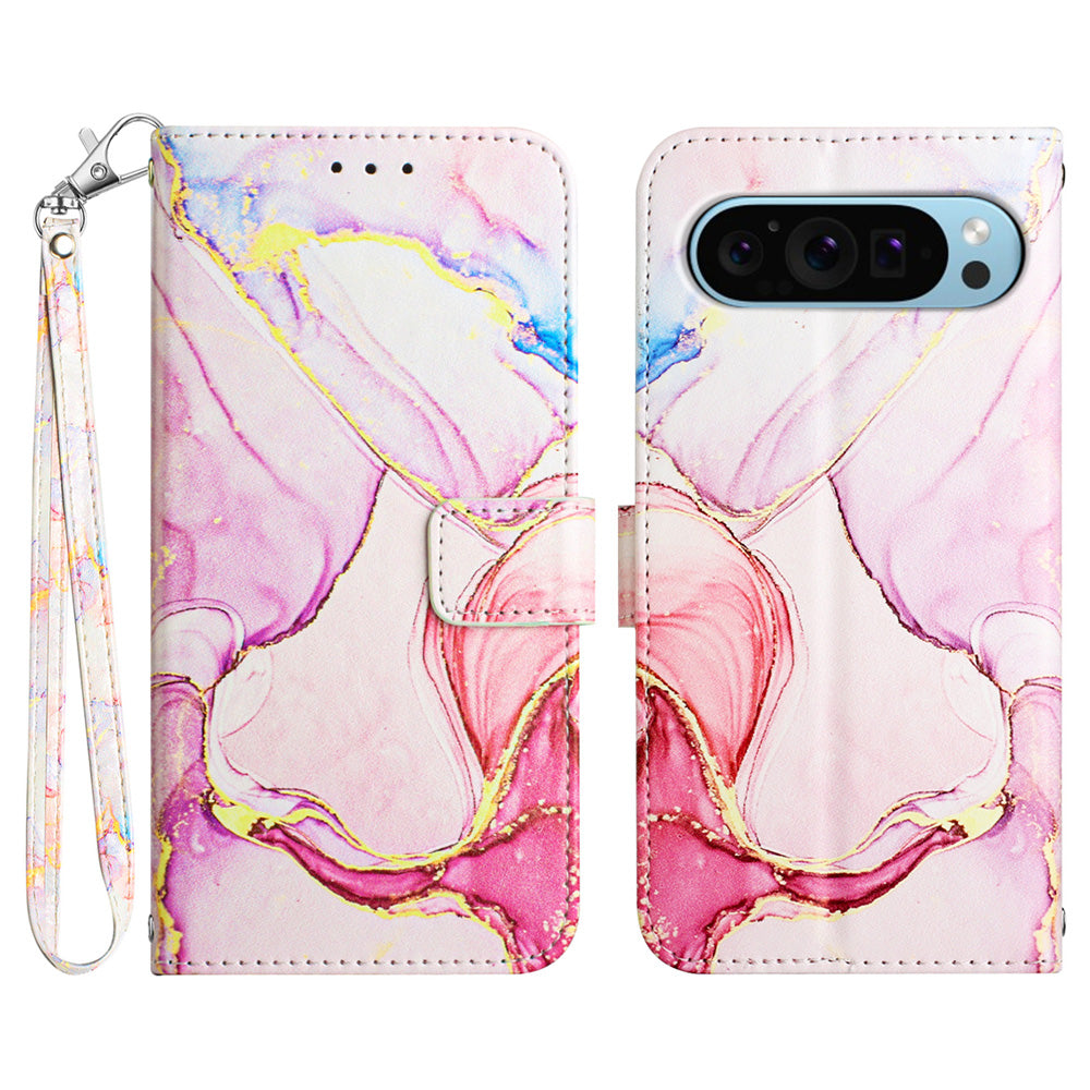 YB Pattern Printing Leather Series-5 For Google Pixel 9 Case Wallet Stand Phone Cover Marble Pattern