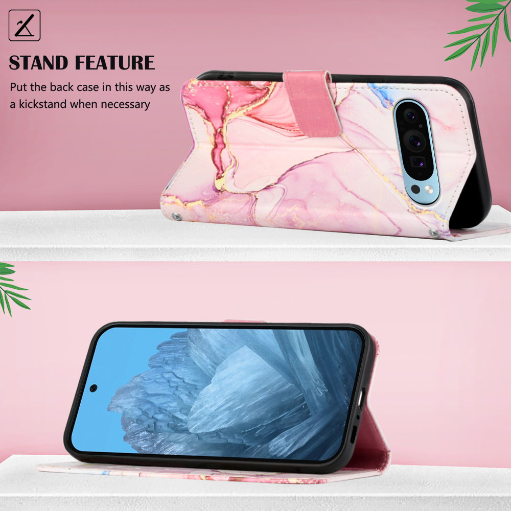 YB Pattern Printing Leather Series-5 For Google Pixel 9 Case Wallet Stand Phone Cover Marble Pattern