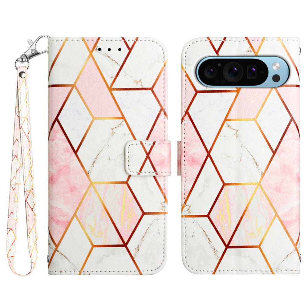 YB Pattern Printing Leather Series-5 For Google Pixel 9 Case Wallet Stand Phone Cover Marble Pattern