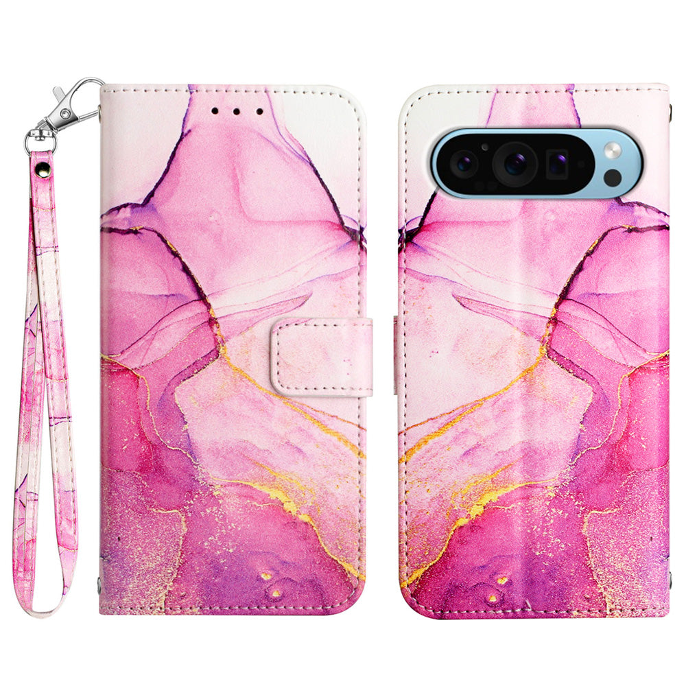 YB Pattern Printing Leather Series-5 For Google Pixel 9 Case Wallet Stand Phone Cover Marble Pattern